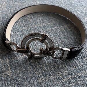 Chico’s Black Leather Extendable Belt w/Silver Tone Buckle M/L